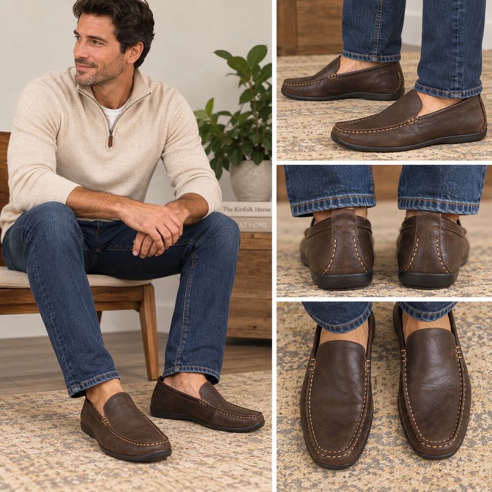 Timberland Smart Comfort Men’s 9M Brown Genuine Leather Slip On Loafers Shoes